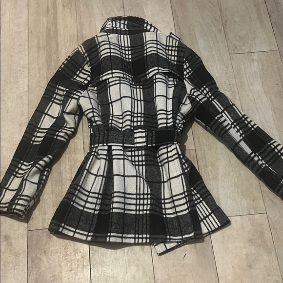 Jou Jou Black and White Plaid Trench Coat - Picture 9 of 11